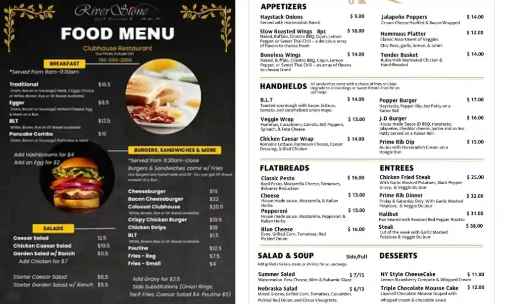 Menu Overview at RiverLakes Golf Course